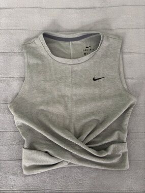 Nike Light Gray Ribbed Twist-Front Dri-FIT Tank